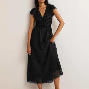 Boden Black Midi Party Dress with Ruffle Details